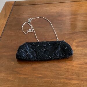 Elegant Black Quilted Clutch with Silver Chain